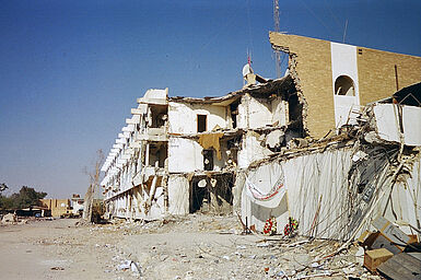 Ein zerstörtes Gebäude in Baghdad