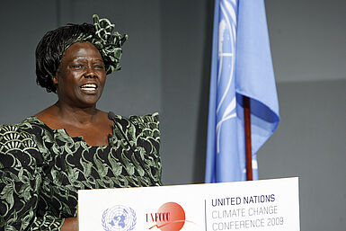 Wangari Maathai wird zur UN-Friedensbotschafterin für Umwelt und Klima ernannt.